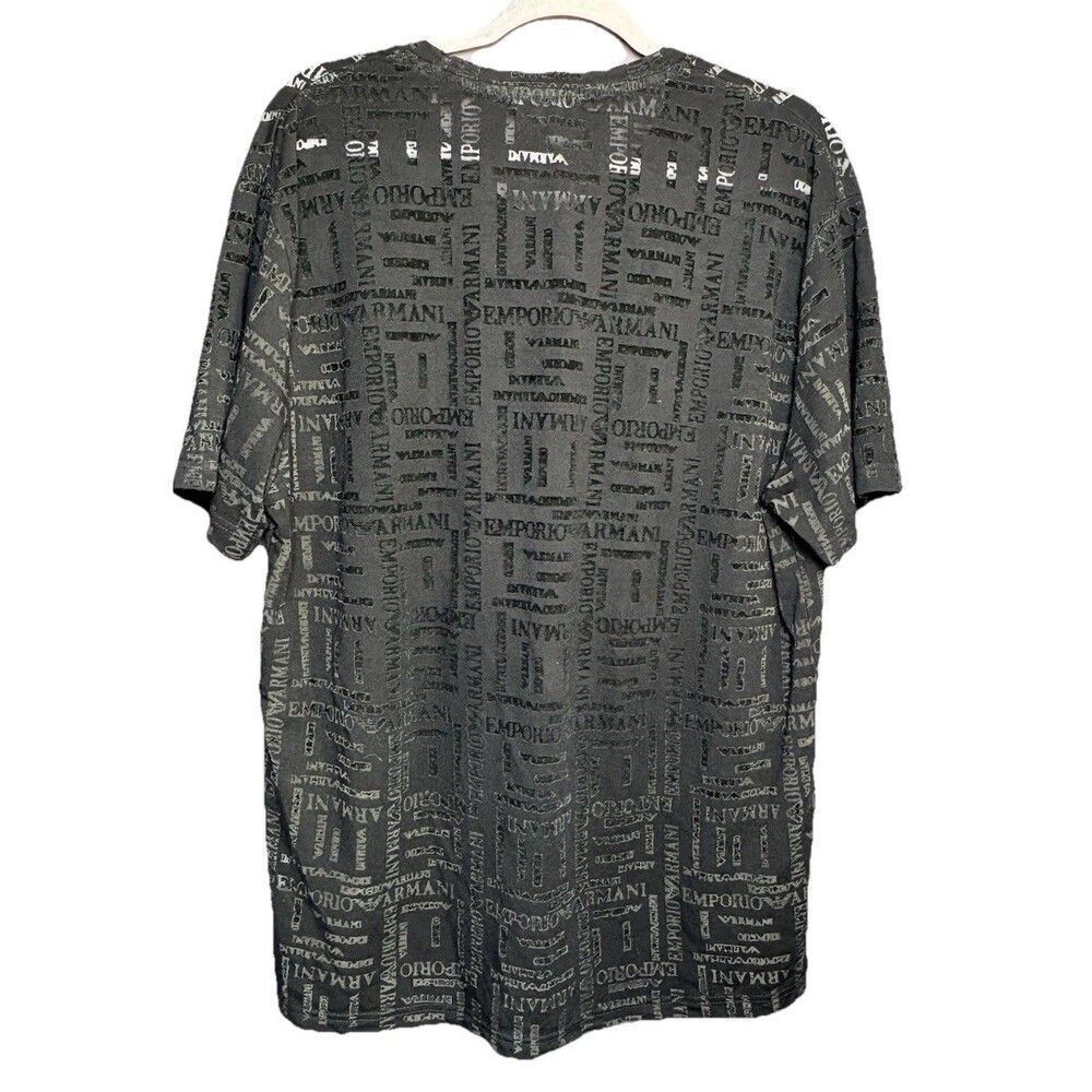 Emporio Armani Sheer Printed V-Neck Tee Shirt Women’s Size 12 Black - Picture 3 of 6